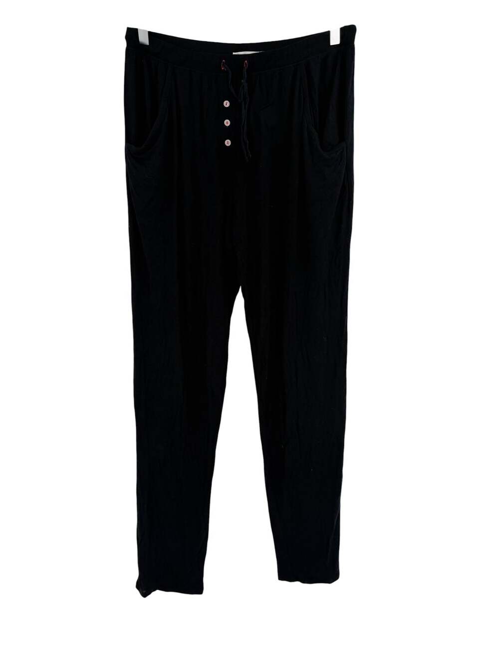 JOSIE by JOSIE NATORI Pajama Pants Size M Black Straight Leg Pockets Faux Button